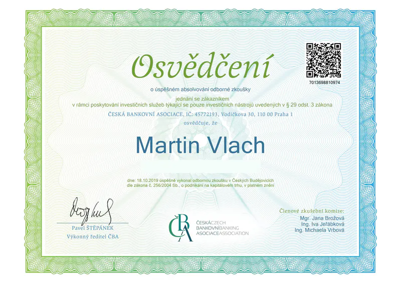 Certifikát - Investice